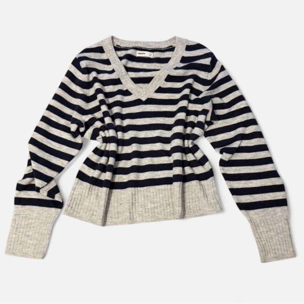 Sonoma Black and Gray Striped V-Neck Sweater